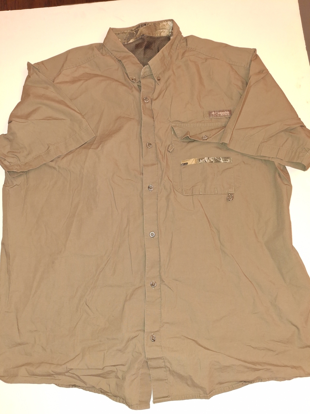 Columbia Short Sleeve Button Front Shirt - Olive/Tan